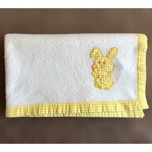 Vintage Triboro Yellow Gingham Bunny Baby Blanket Cottagecore Nursery MCM USA